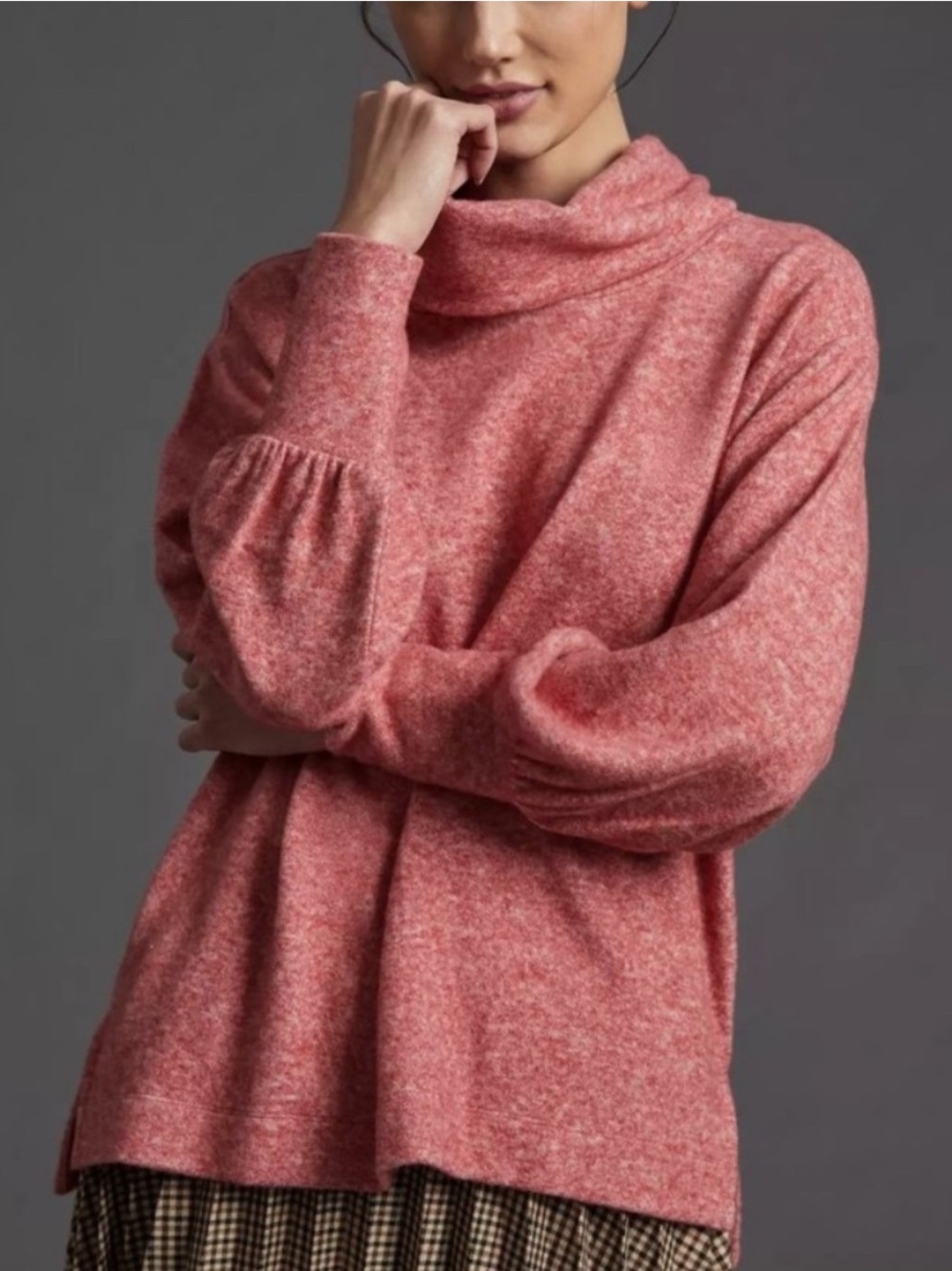 Anthropologie Maeve Cowl Neck Fleece Oversized Relaxed Fit Coral Pink Sweater